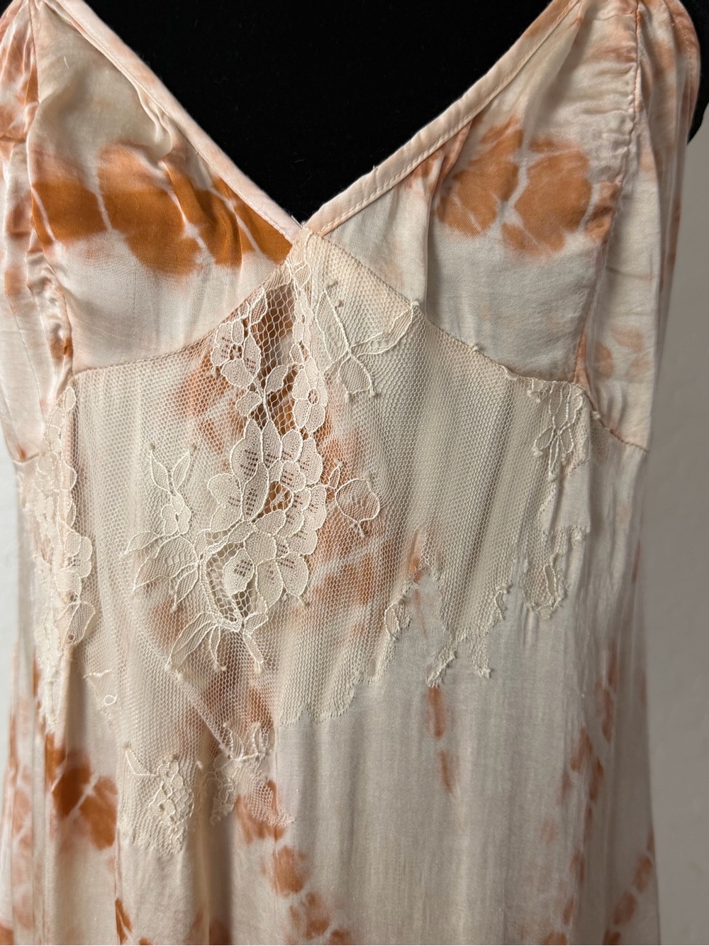 Free People Tie-Dye Satin Slip Dress in Cream & Rust - Picture 2 of 7